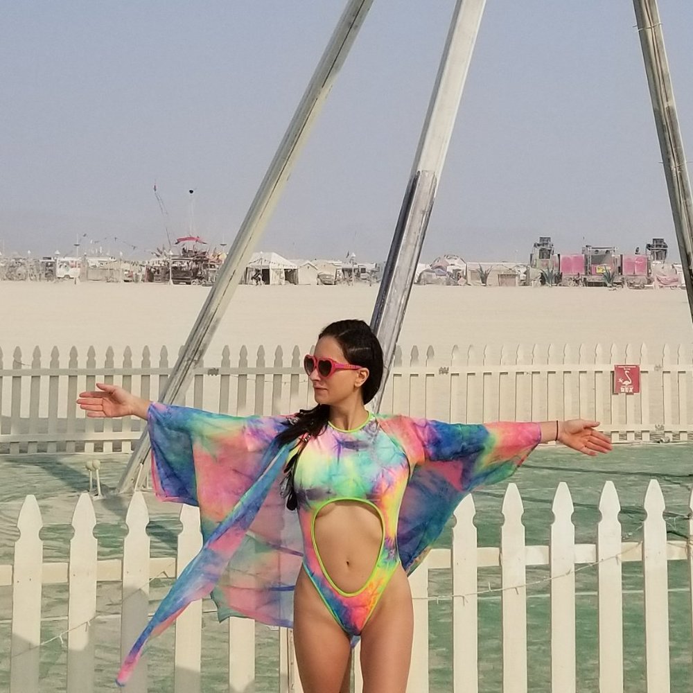 Ocean Moon Tie Dye Cut Out Velvet Bodysuit - One Size